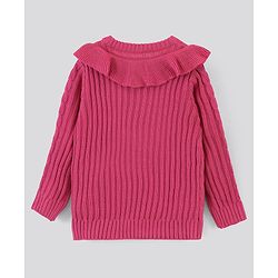 Pine Kids Full Sleeves Moderate Winter Sweater With Frill - Pink