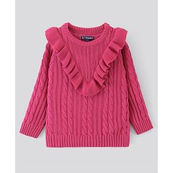 Pine Kids Full Sleeves Moderate Winter Sweater With Frill - Pink
