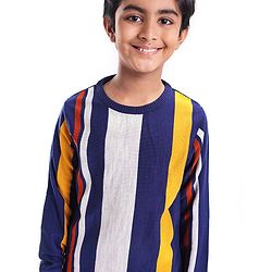 Pine Kids Full Sleeves Knit Vertical Stripe Pullover - Multicolor