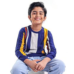 Pine Kids Full Sleeves Knit Vertical Stripe Pullover - Multicolor