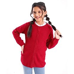 Pine Kids Full Sleeves Medium Winter Sweater with Lurex Solid- Red