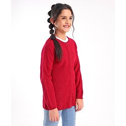Pine Kids Full Sleeves Medium Winter Sweater with Lurex Solid- Red