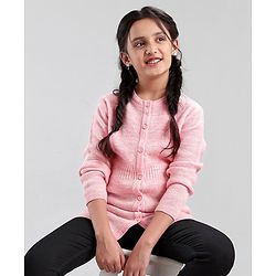 Pine Kids Full Sleeves Front Open Long Woolen Sweater for Moderate Winter - Pink