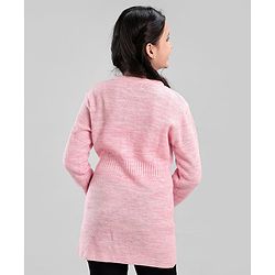 Pine Kids Full Sleeves Front Open Long Woolen Sweater for Moderate Winter - Pink
