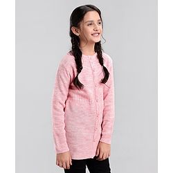 Pine Kids Full Sleeves Front Open Long Woolen Sweater for Moderate Winter - Pink