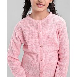 Pine Kids Full Sleeves Front Open Long Woolen Sweater for Moderate Winter - Pink