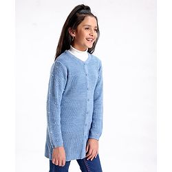 Pine Kids Full Sleeves Moderate Winterwear Sweater With Pearls - Blue