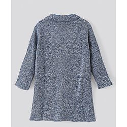 Pine Kids Full Sleeves Front Open Long Sweater Jacket Medium Winter Solid- Blue