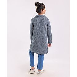Pine Kids Full Sleeves Front Open Long Sweater Jacket Medium Winter Solid- Blue