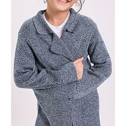 Pine Kids Full Sleeves Front Open Long Sweater Jacket Medium Winter Solid- Blue