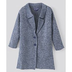 Pine Kids Full Sleeves Front Open Long Sweater Jacket Medium Winter Solid- Blue