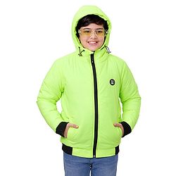 Pine Kids Full Sleeves Moderate Winter Solid Puffed Hooded Jacket - Green