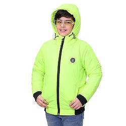 Pine Kids Full Sleeves Moderate Winter Solid Puffed Hooded Jacket - Green