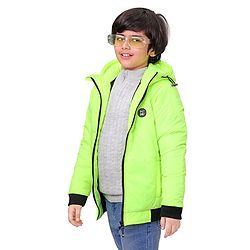 Pine Kids Full Sleeves Moderate Winter Solid Puffed Hooded Jacket - Green