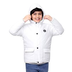 Pine Kids Full Sleeves Moderate Winter Solid Puffed Hooded Jacket - White