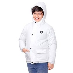 Pine Kids Full Sleeves Moderate Winter Solid Puffed Hooded Jacket - White