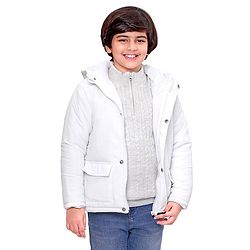 Pine Kids Full Sleeves Moderate Winter Solid Puffed Hooded Jacket - White