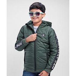 Pine Kids Full Sleeves Padded Jacket with Hood for Moderate Winter - Olive Green