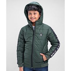Pine Kids Full Sleeves Padded Jacket with Hood for Moderate Winter - Olive Green
