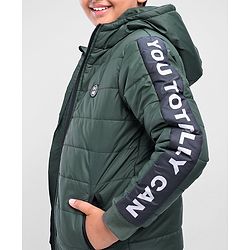Pine Kids Full Sleeves Padded Jacket with Hood for Moderate Winter - Olive Green