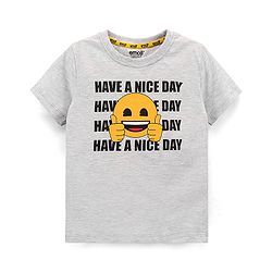 Pine Kids Half Sleeves Biowashed T-Shirt Emoji Print - Grey