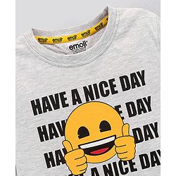 Pine Kids Half Sleeves Biowashed T-Shirt Emoji Print - Grey