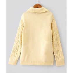 Pine Kids Full Sleeves Cable Structure Sweater With Collar Medium Winter Solid- Beige