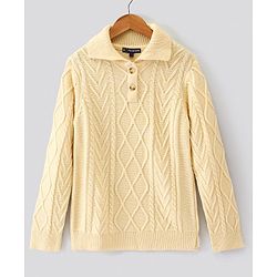 Pine Kids Full Sleeves Cable Structure Sweater With Collar Medium Winter Solid- Beige
