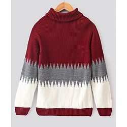 Pine Kids Full Sleeves Turtle Neck Jacquard Pullover Medium Winter Block Design Sweater- Multicolor