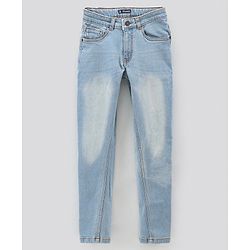 Pine Kids Full Length Washed Solid Color Stretchable Denim Jeans - Light Blue