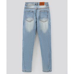 Pine Kids Full Length Washed Solid Color Stretchable Denim Jeans - Light Blue