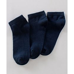 Pine Kids Ankle Length  Anti Microbial Washed School Socks Solid Pack of 3- Navy Blue