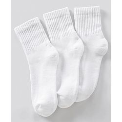 Pine Kids Ankle Length Anti Microbial Washed Terry School Socks Solid Pack of 3- White