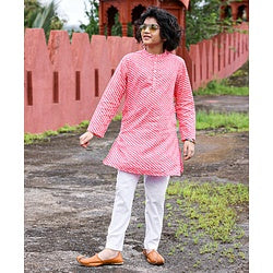 Pine Kids Full Sleeves Kurta Pajama Set Printed - Pink