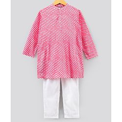 Pine Kids Full Sleeves Kurta Pajama Set Printed - Pink