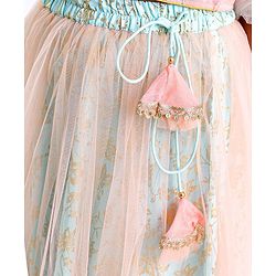 Pine Kids Half Sleeves Choli & Lehenga Set With Dupatta Floral Embrodery & Foil Print- Peach