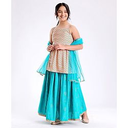 Pine Kids Sleeveless Choli Lehenga Set With Dupatta - Peach
