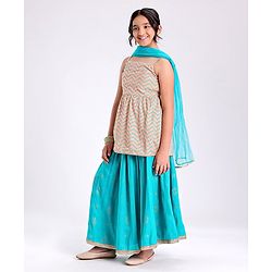 Pine Kids Sleeveless Choli Lehenga Set With Dupatta - Peach