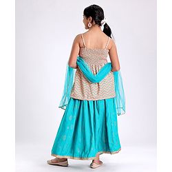 Pine Kids Sleeveless Choli Lehenga Set With Dupatta - Peach