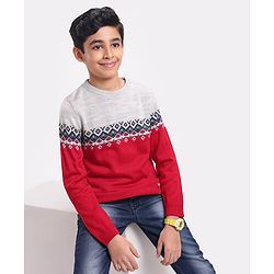 Pine Kids Full Sleeves Fine Knit Argyle Pattern Sweater- Multicolor