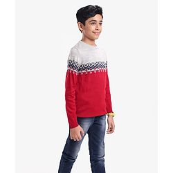 Pine Kids Full Sleeves Fine Knit Argyle Pattern Sweater- Multicolor