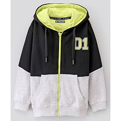Pine Kids Cotton Knit Full Sleeves Numeric Printed Hooded Sweatshirt - Black