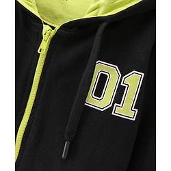 Pine Kids Cotton Knit Full Sleeves Numeric Printed Hooded Sweatshirt - Black