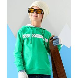 Pine Kids Full Sleeves Biowashed Hooded Sweatshirt Text - Mint