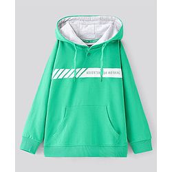 Pine Kids Full Sleeves Biowashed Hooded Sweatshirt Text - Mint