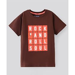 Pine Kids Half Sleeves Biowashed T-Shirt Text Print - Dark Brown