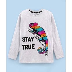 Pine Kids Full Sleeves Biowashed T-Shirt Chameleon & Text Print - Grey