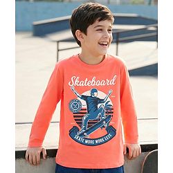 Pine Kids Full Sleeves Biowashed Tee Skateboard Print - Peach
