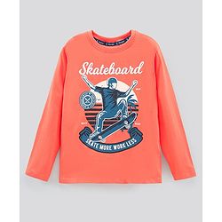 Pine Kids Full Sleeves Biowashed Tee Skateboard Print - Peach