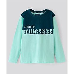 Pine Kids Full Sleeves Biowashed T-Shirt Text Print - Blue Green